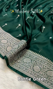 Emerald Green Mashru Silk Saree with Silver Zari Butta & Woven Border