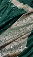 Emerald Green Mashru Silk Saree with Silver Zari Butta & Woven Border