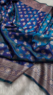 Royal Blue Banarasi Silk Saree with Gold Zari Floral Buti Motifs & Classic Woven Border