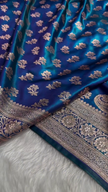 Royal Blue Banarasi Silk Saree with Gold Zari Floral Buti Motifs & Classic Woven Border