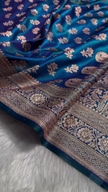 Royal Blue Banarasi Silk Saree with Gold Zari Floral Buti Motifs & Classic Woven Border