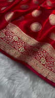 Bright Red Banarasi Silk Saree with Gold Zari Circular Medallion Motifs & Rich Woven Border