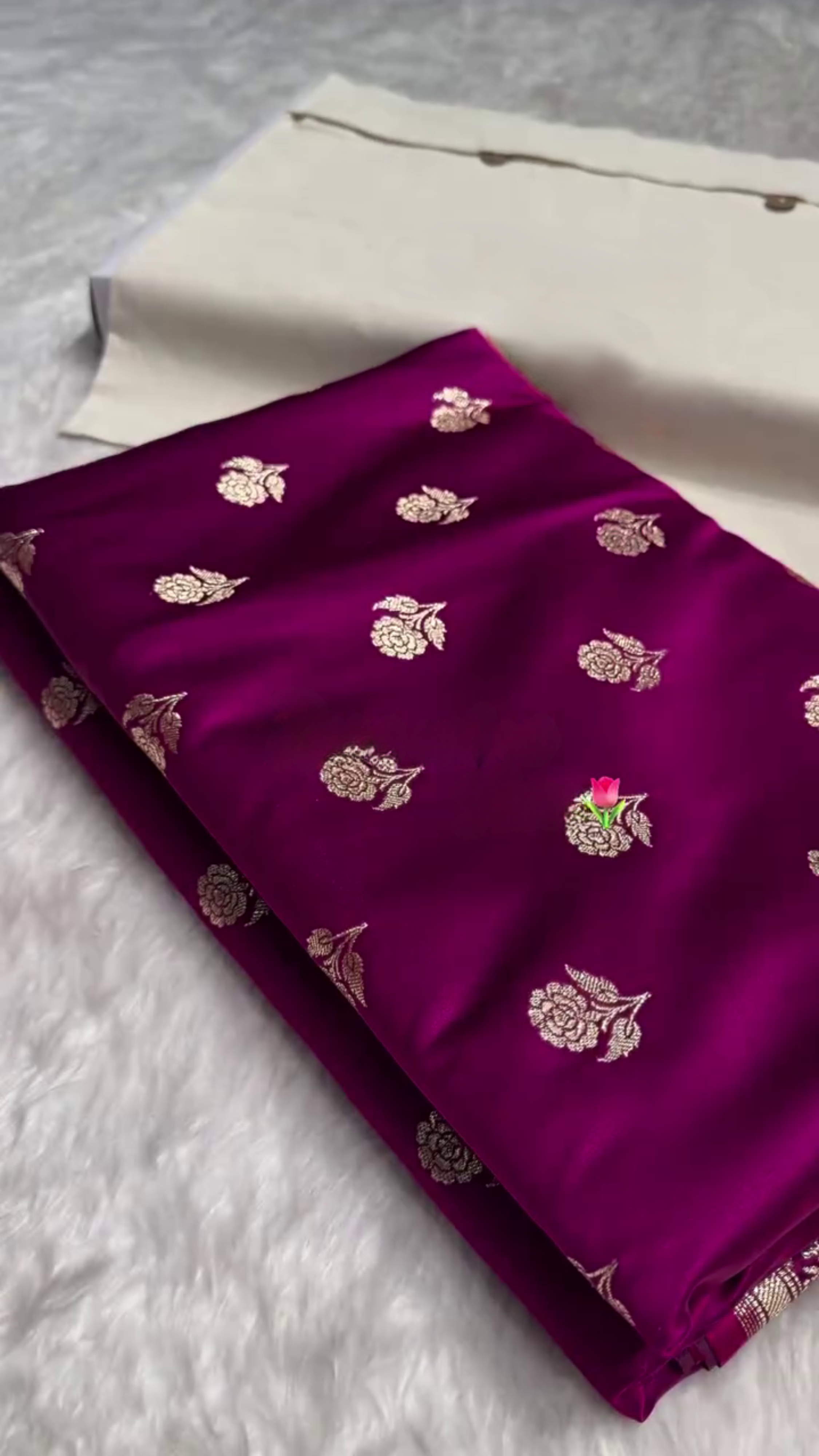 Royal Purple Banarasi Silk Saree with Gold Zari Floral Buti Motifs & Classic Woven Border