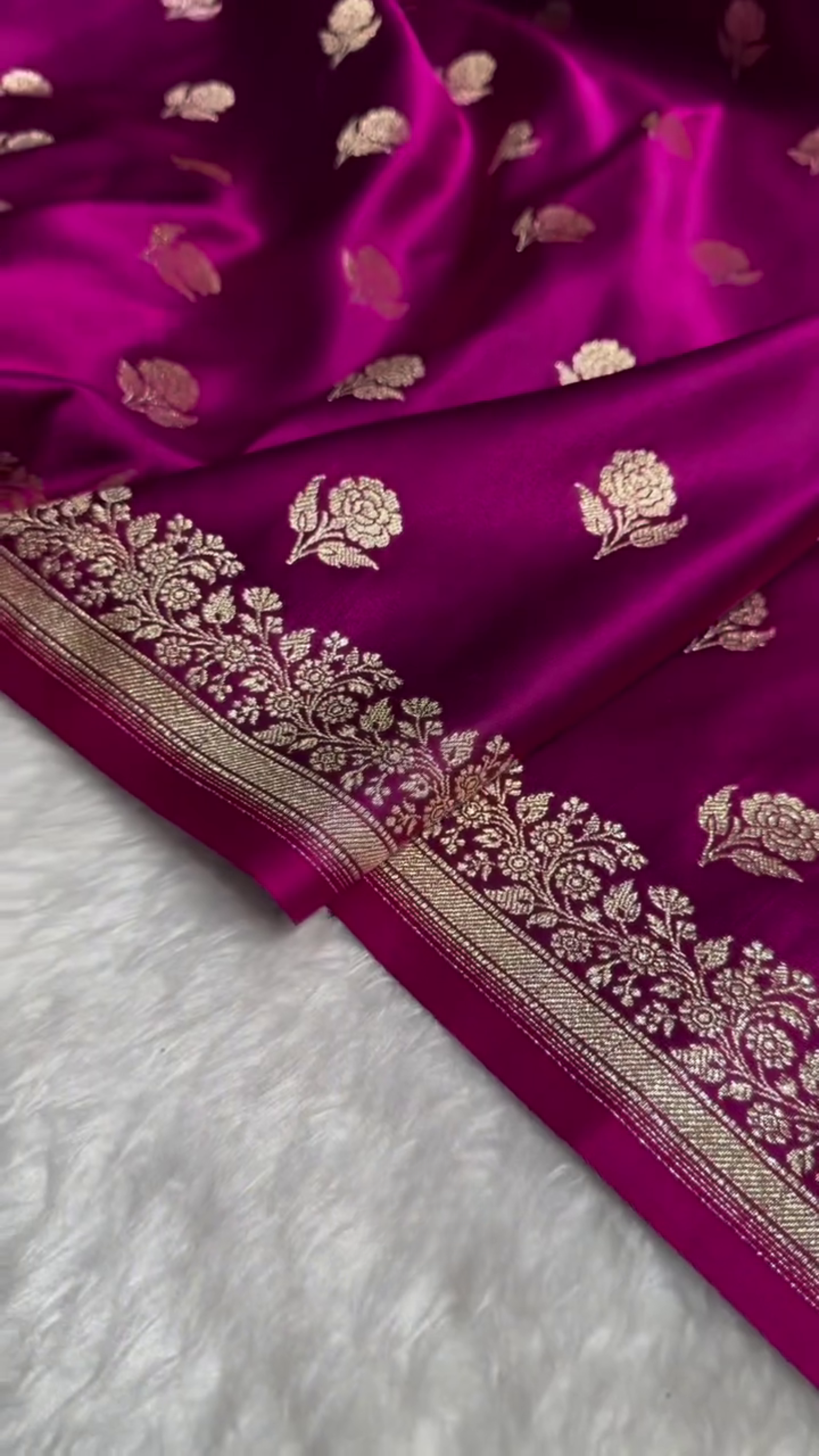 Royal Purple Banarasi Silk Saree with Gold Zari Floral Buti Motifs & Classic Woven Border