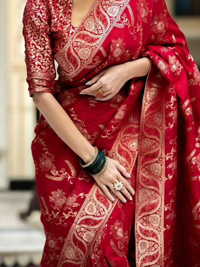 Bucolic Red Soft Silk Saree
