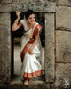 White & Red Palkhi Archaic Traditional Kanchi Soft Silk Sari With Attached Blouse