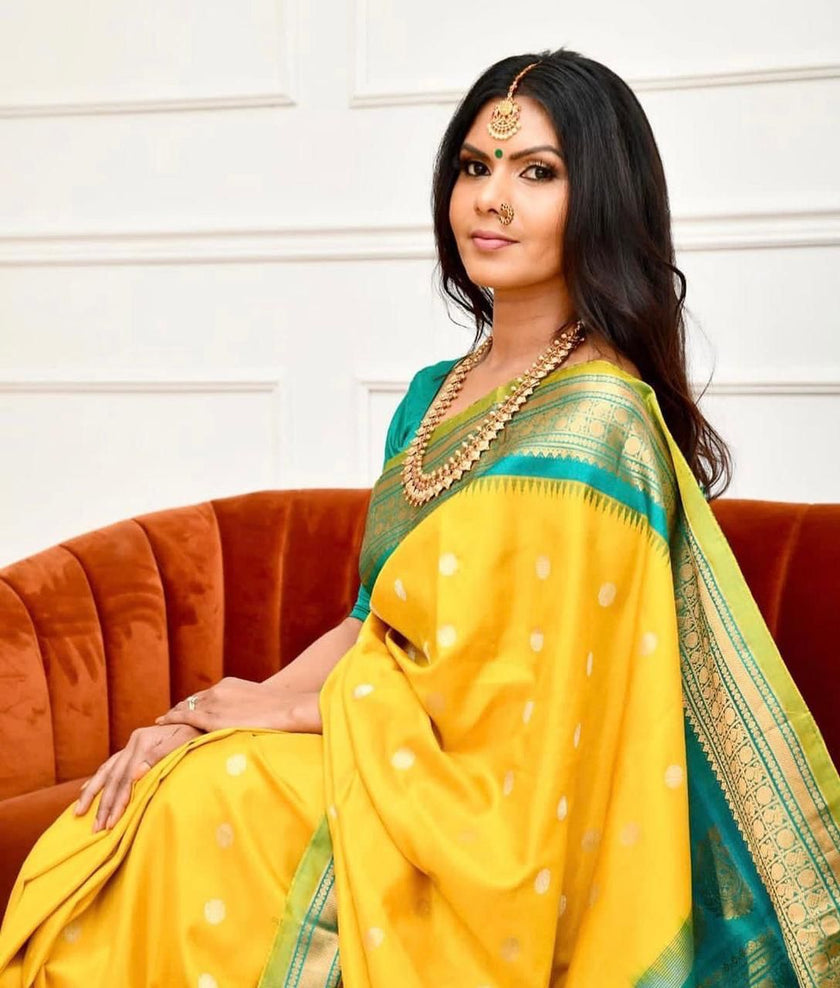 Superior Yellow Banarasi Silk Saree