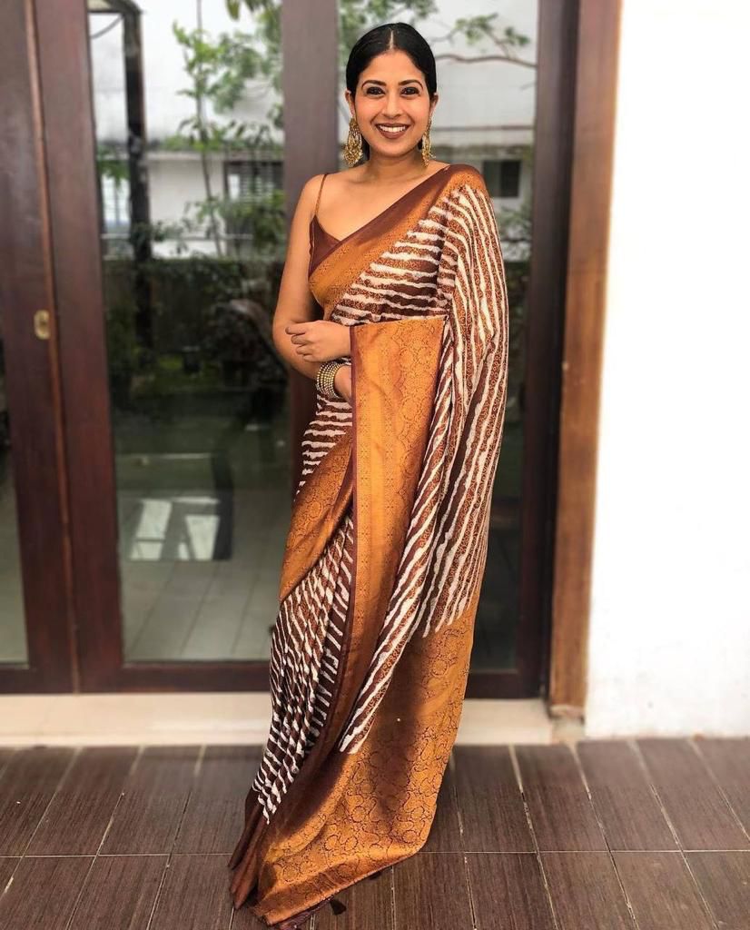 Taupe Brown Banarasi Silk Saree