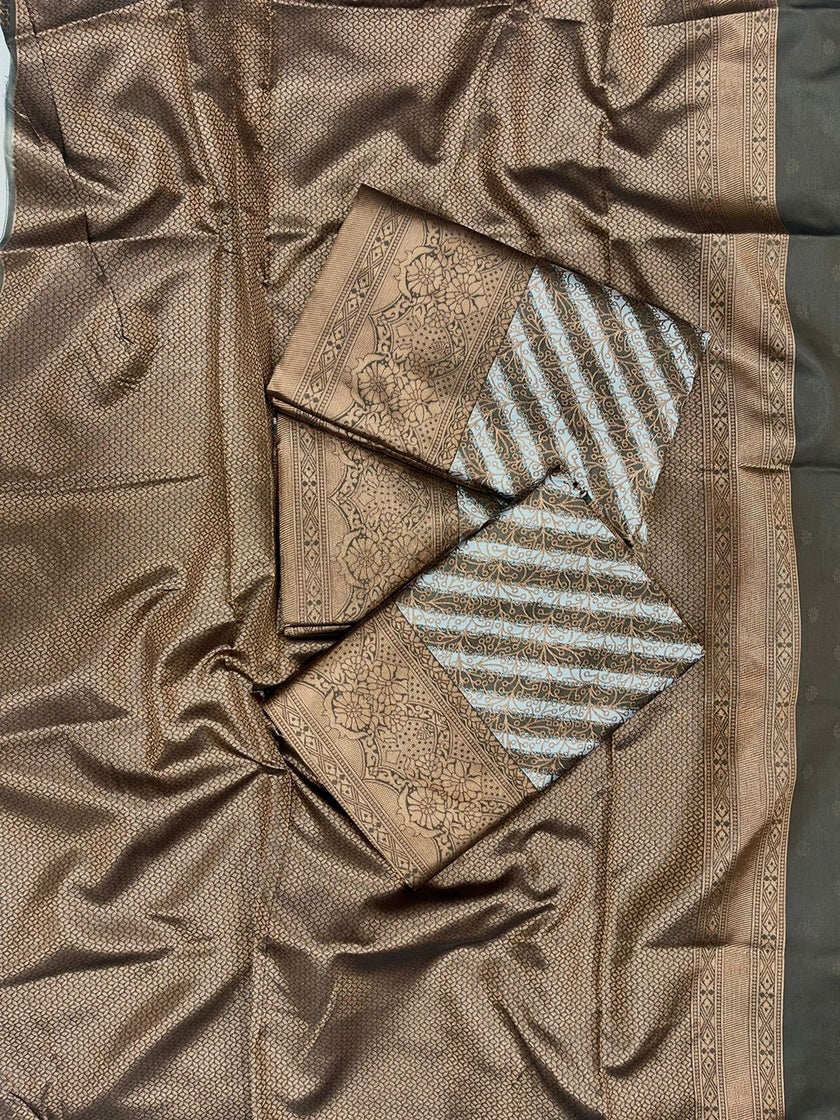 Taupe Brown Banarasi Silk Saree