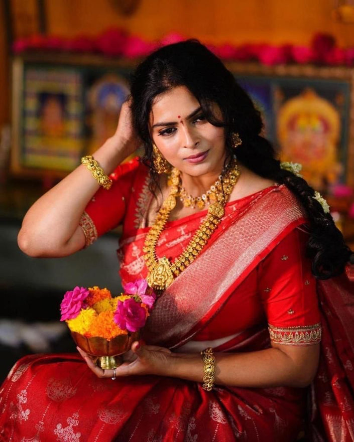 Foxy Red Banarasi Silk Saree