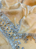 Golden Organza Saree with Hand Mirror Work Border