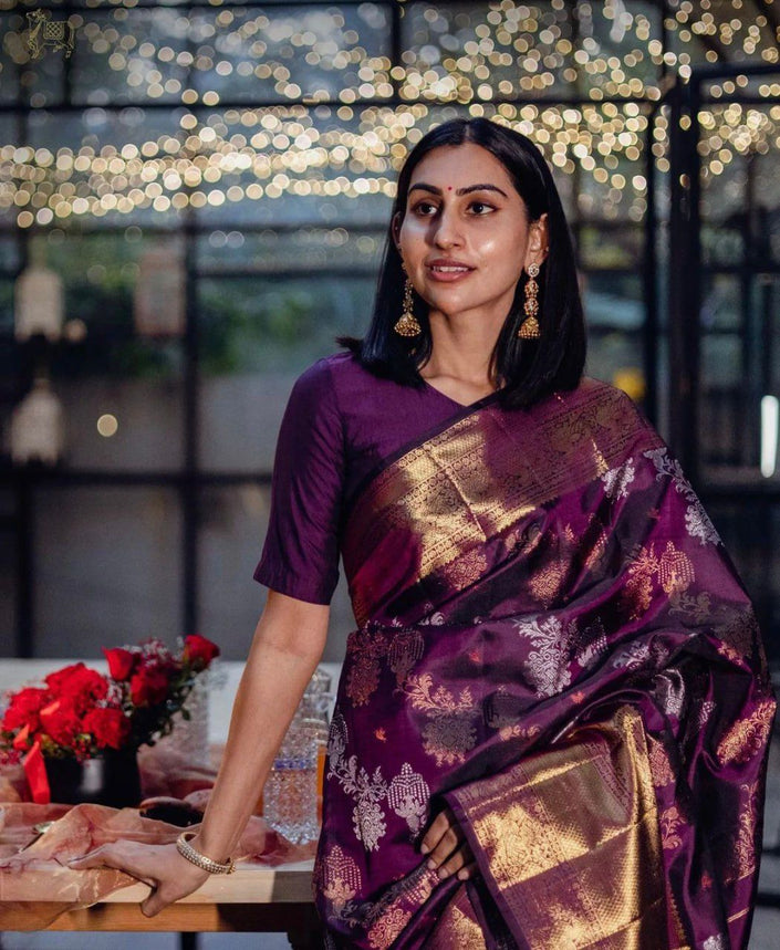 Purple Kanjivaram Silk Saree with Rich Zari Border