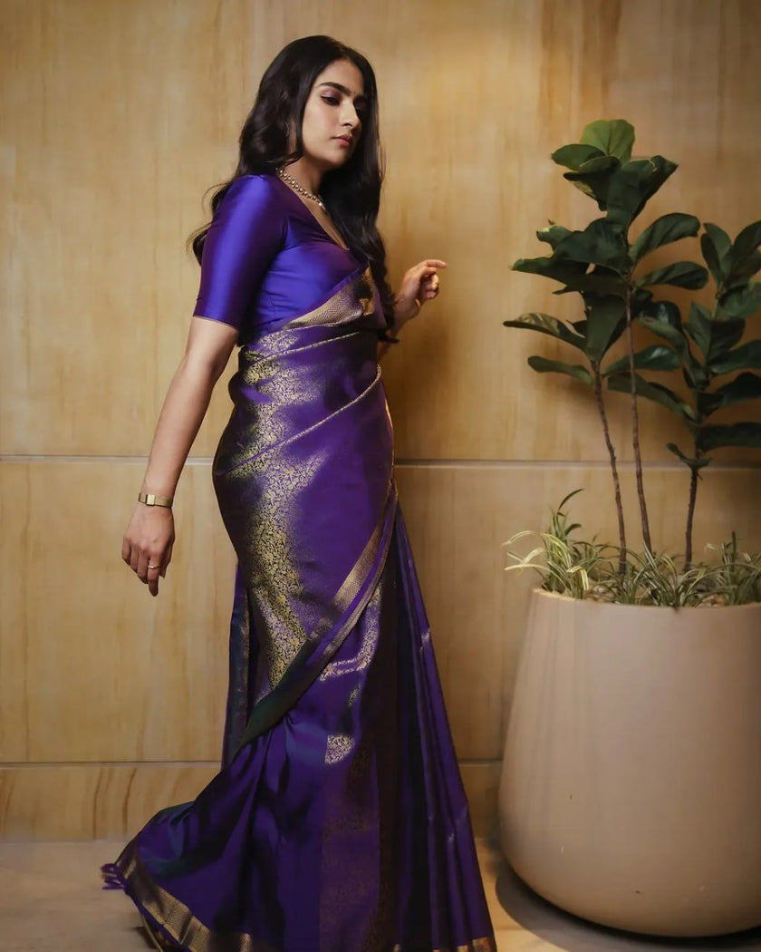 Royal Purple Banarasi Silk Saree with Antique Gold Weave