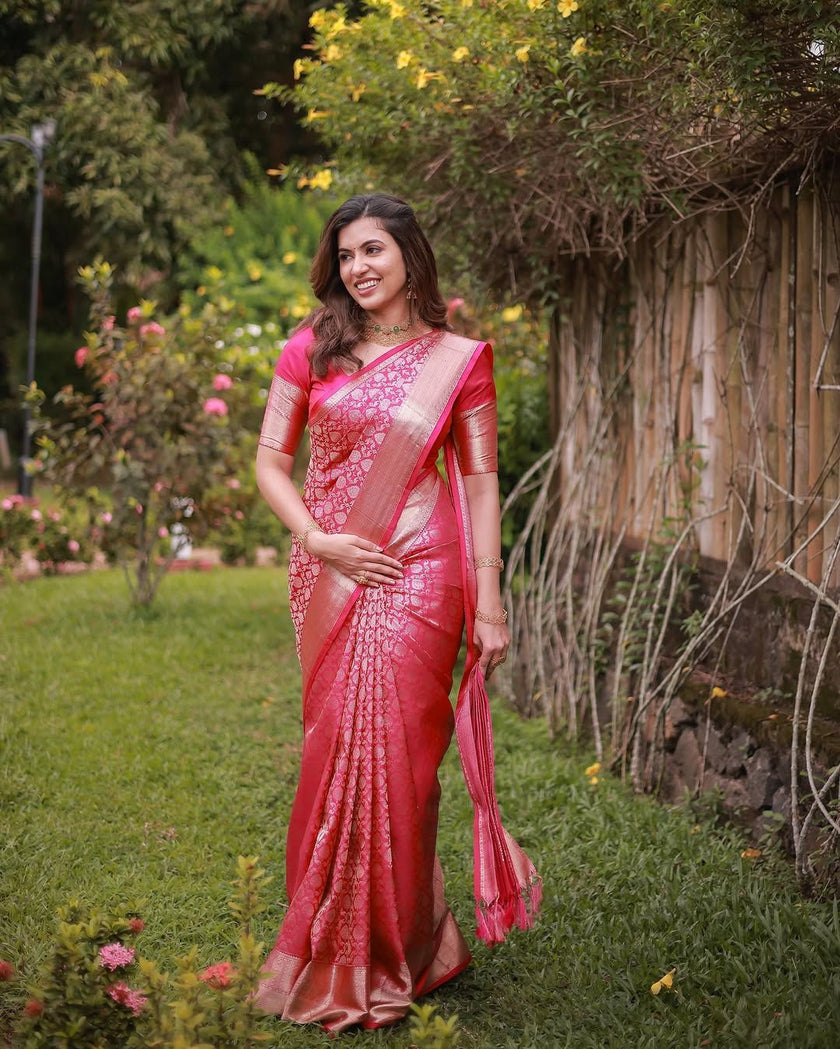 Rosé Pink Banarasi Silk Saree with Gold Zari Weave