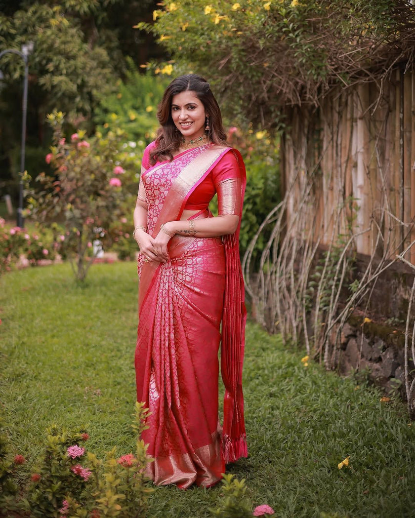 Rosé Pink Banarasi Silk Saree with Gold Zari Weave