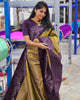 Olive & Plum Handloom Kanjivaram Silk Saree with Floral Motifs