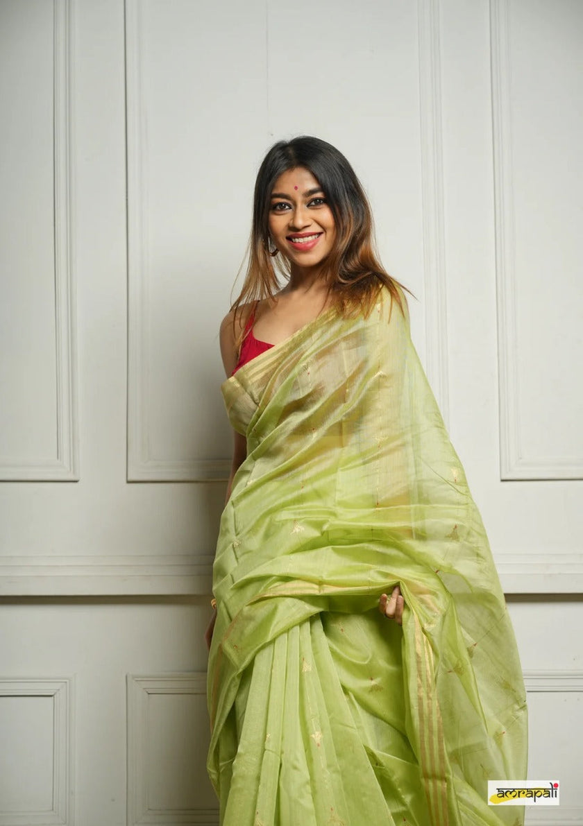 Green Handwoven Cotton Silk Saree with Zari Border
