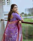 Lavender Sheer Saree with Pink Zari Border & Ikat Motifs