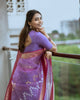 Lavender Sheer Saree with Pink Zari Border & Ikat Motifs
