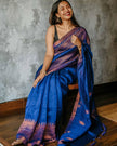Royal Blue Raw Silk Saree with Copper Zari Border