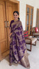 Meghavi - Purple Silk Saree with Gold Floral Zari Weaving and Contrast Border
