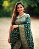 Vasundhara - Green Silk Saree with Gold Zari Floral Work and Ornate Border