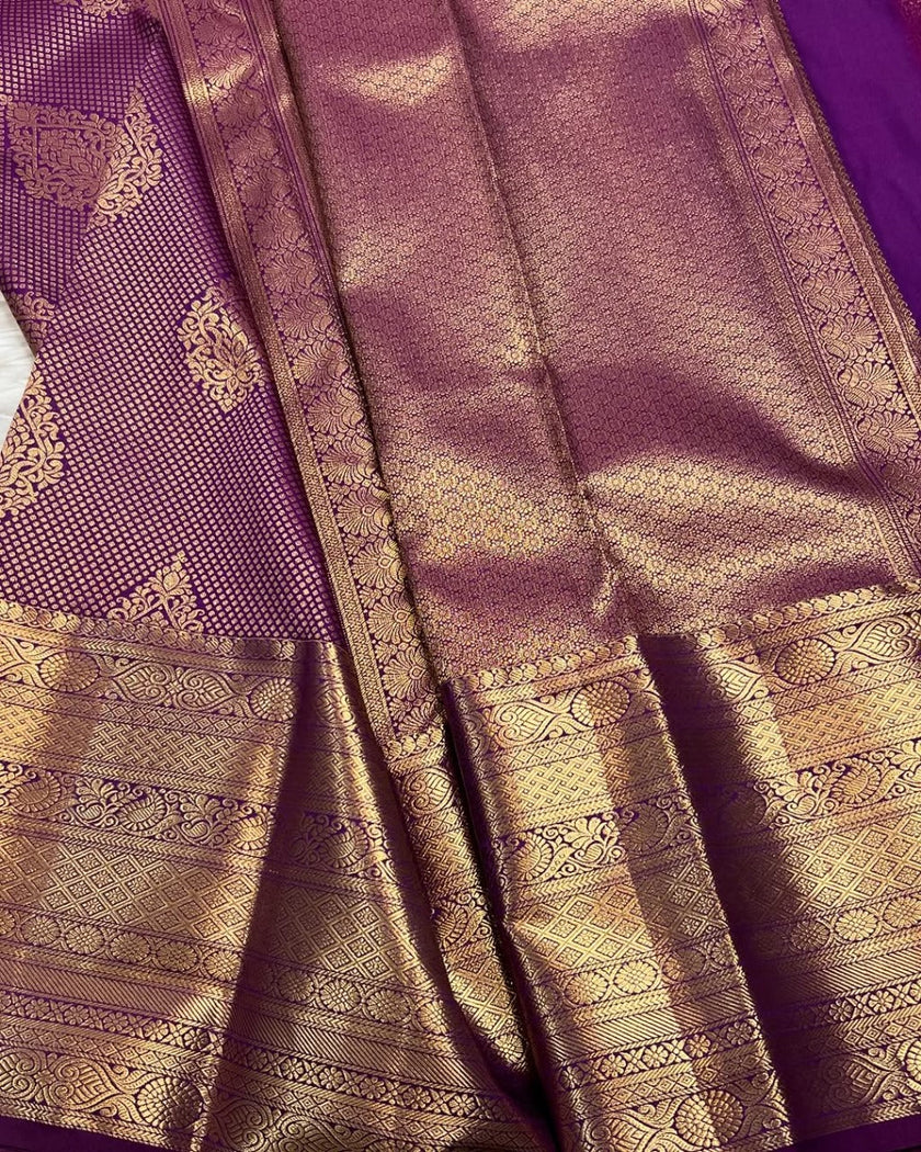 Royal Purple Kanjivaram Saree with Intricate Gold Zari Weave