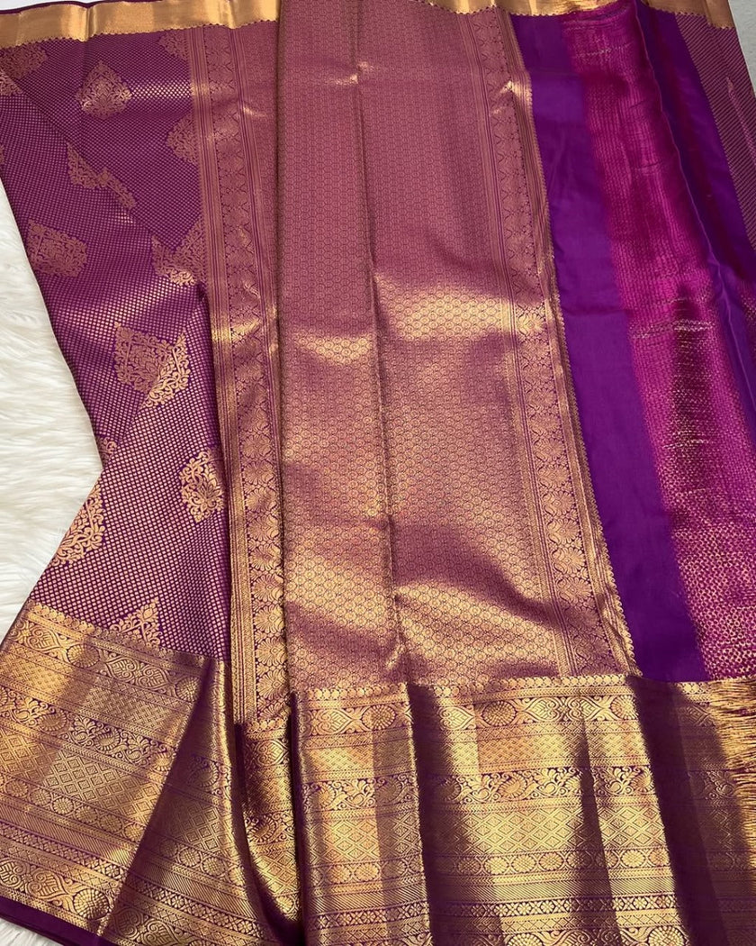 Royal Purple Kanjivaram Saree with Intricate Gold Zari Weave