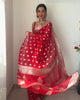 Scarlet Red Banarasi Saree with Zari Buttas and Floral Border