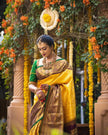 Yellow Bridal Kanchipuram Silk Saree with Brown Zari Pallu