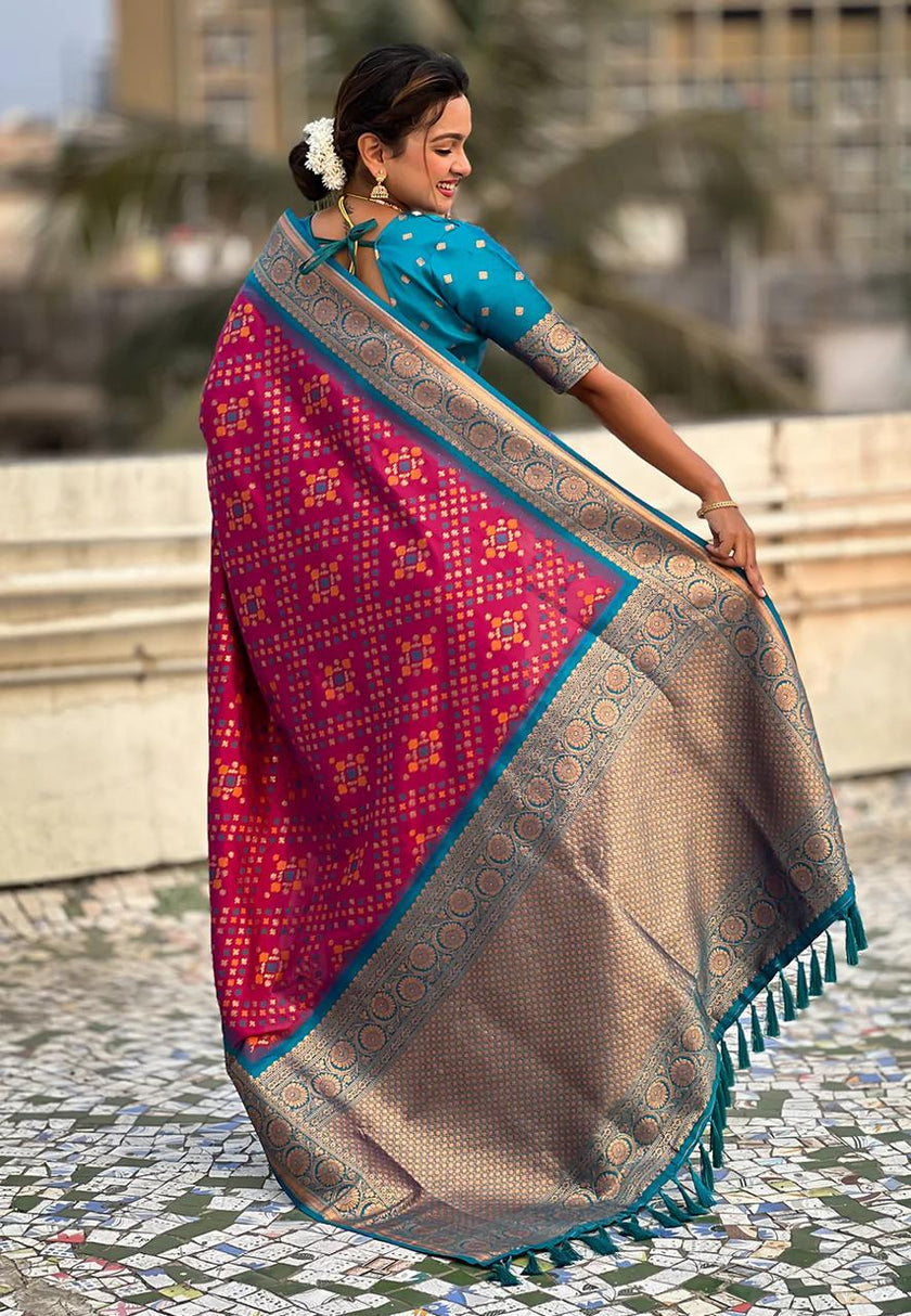 Turquoise Maroon Banarasi Silk Saree – Festive Radiance in Every Drape