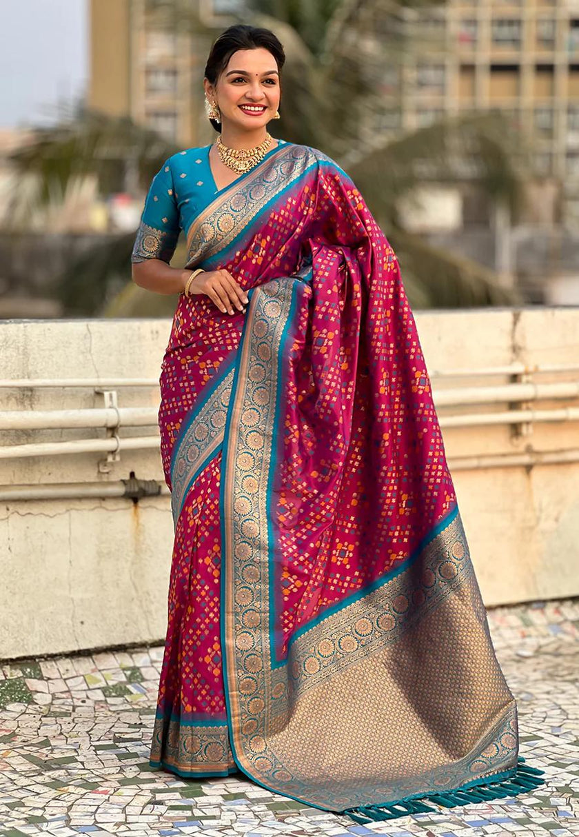 Turquoise Maroon Banarasi Silk Saree – Festive Radiance in Every Drape