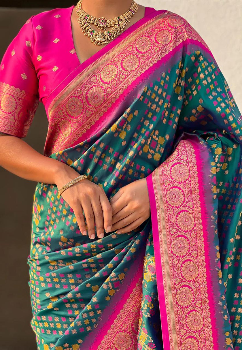 Turquoise Green Banarasi Silk Saree – Festive Radiance in Every Drape