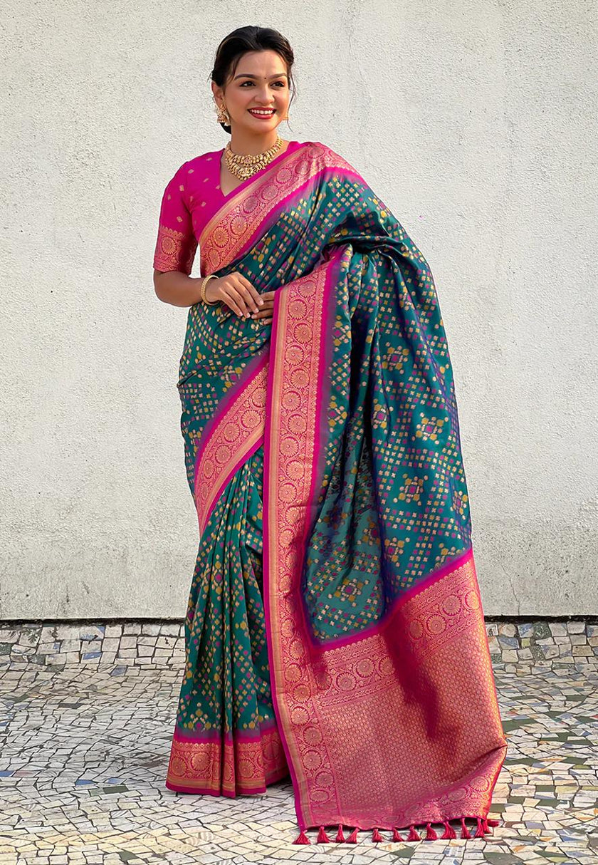 Turquoise Green Banarasi Silk Saree – Festive Radiance in Every Drape