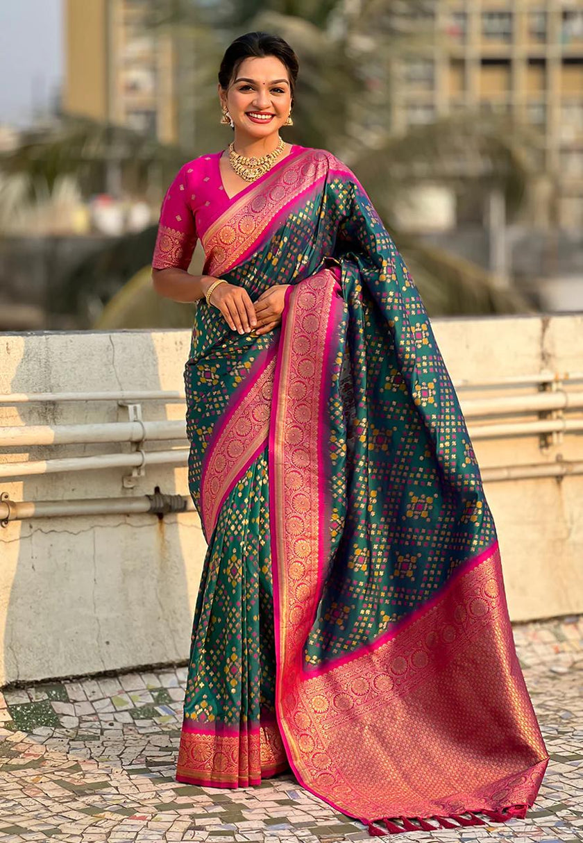 Turquoise Green Banarasi Silk Saree – Festive Radiance in Every Drape