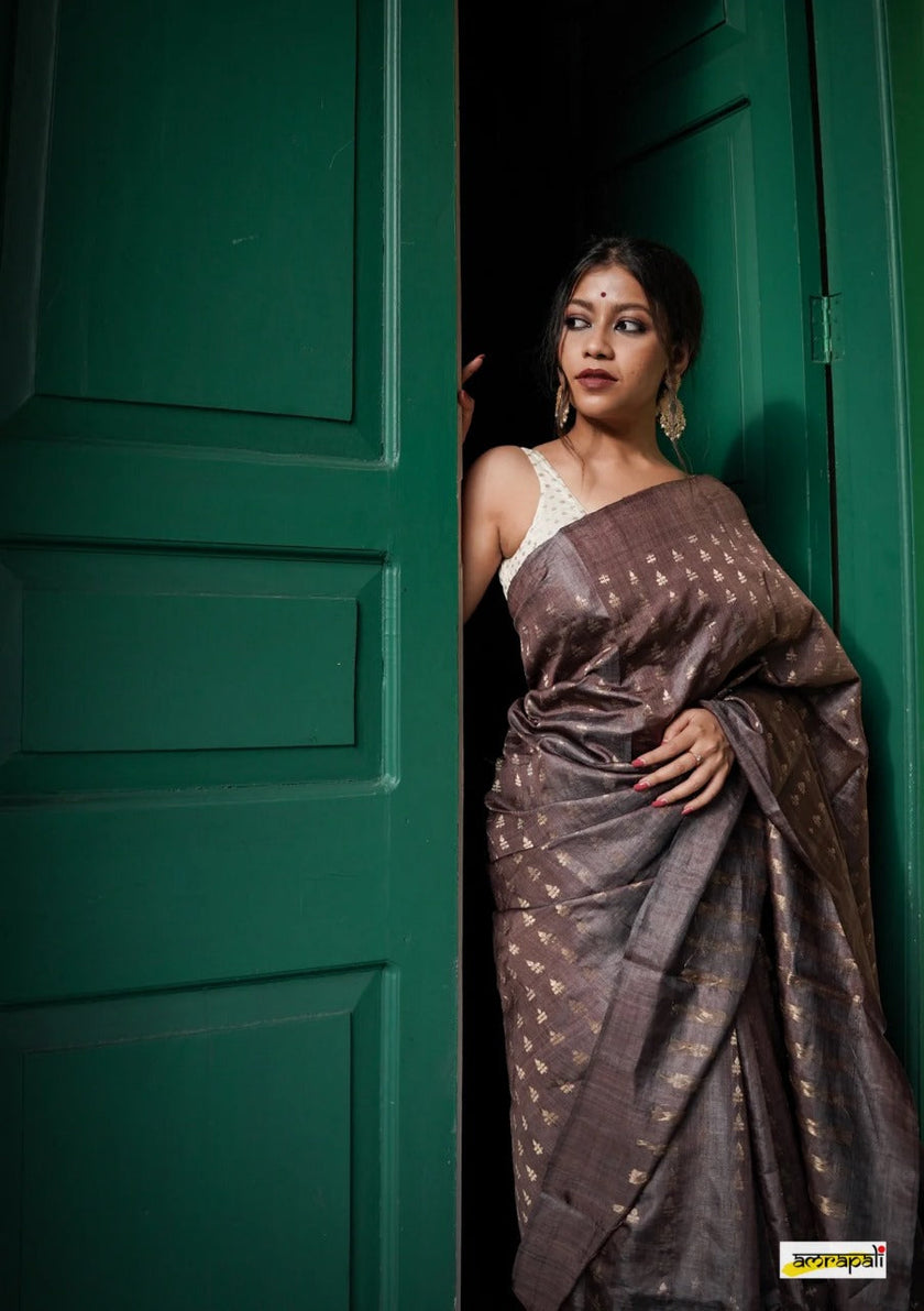 Rose Brown Handloom Tissue Silk Saree