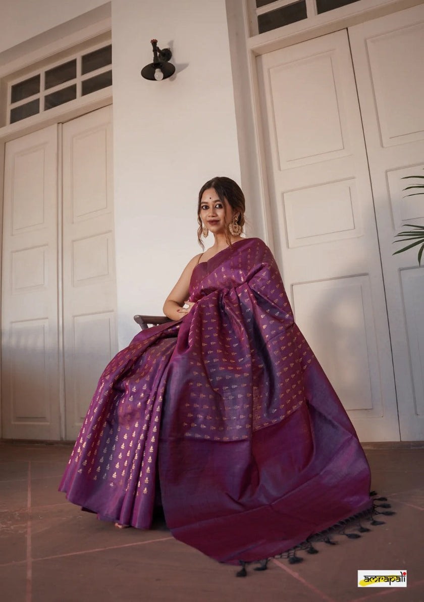 Rose Purple Handloom Tissue Silk Saree