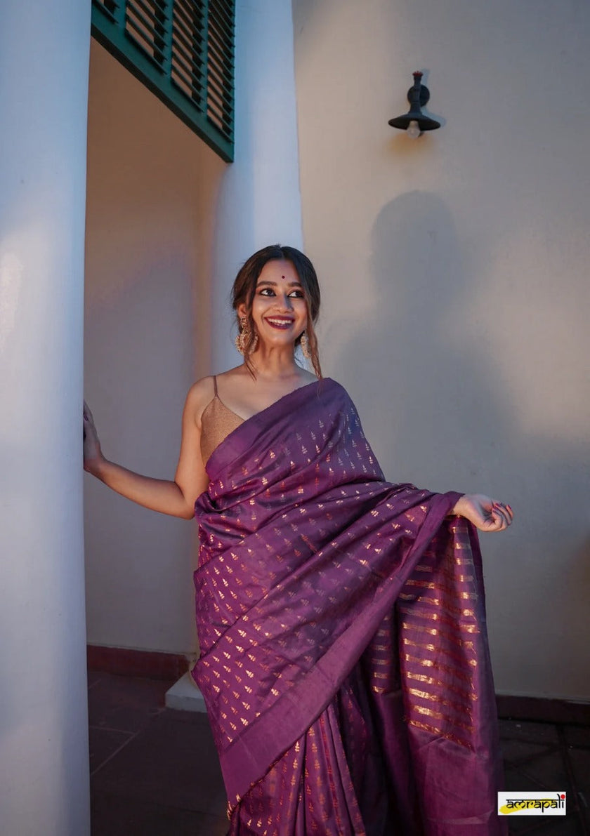 Rose Purple Handloom Tissue Silk Saree