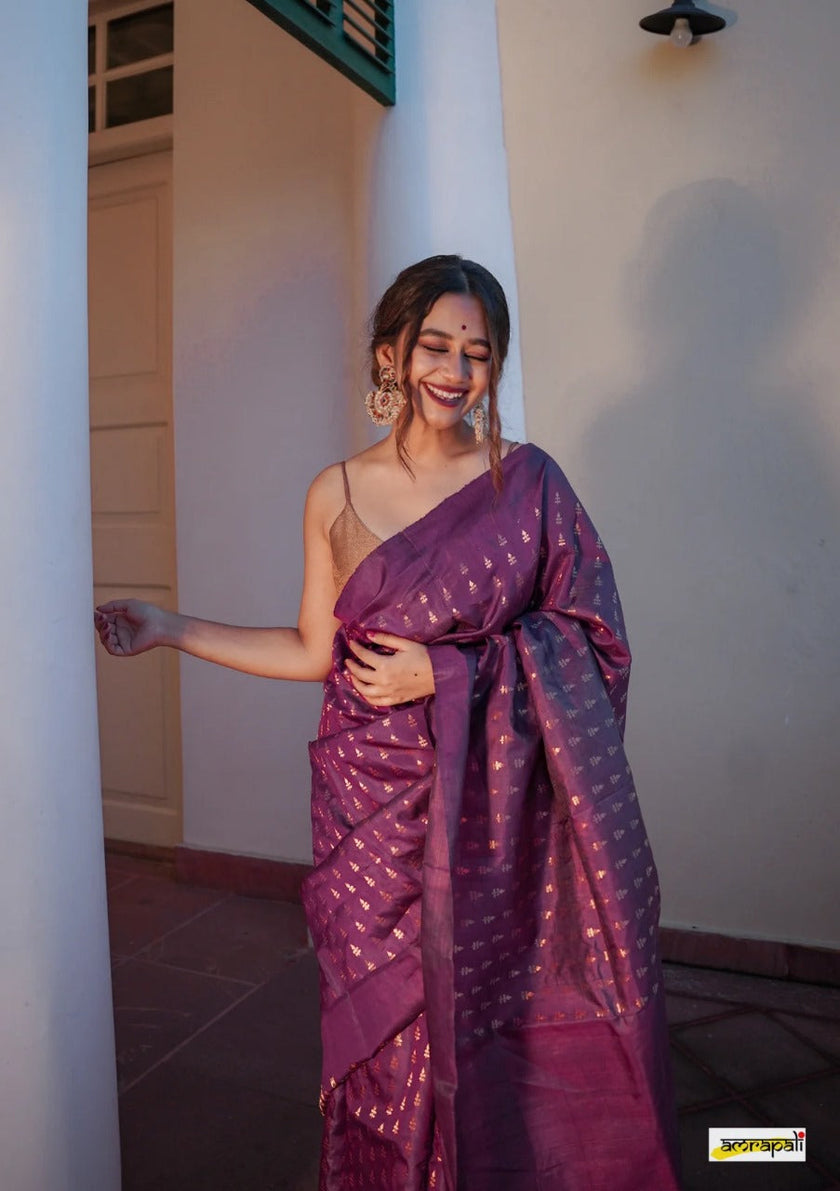 Rose Purple Handloom Tissue Silk Saree
