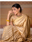 Banarasi  Crimson Beige Silk Saree with Gold Zari Weave