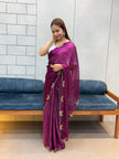 Aarvi Wine Purple Floral Embroidered Saree