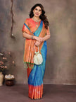 Sharvika Sky Blue & Orange Banarasi Leaf Woven Silk Saree