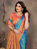 Sharvika Sky Blue & Orange Banarasi Leaf Woven Silk Saree