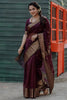 Bhavna - Wine Pure Linen Silk Saree with Jacquard Weaving