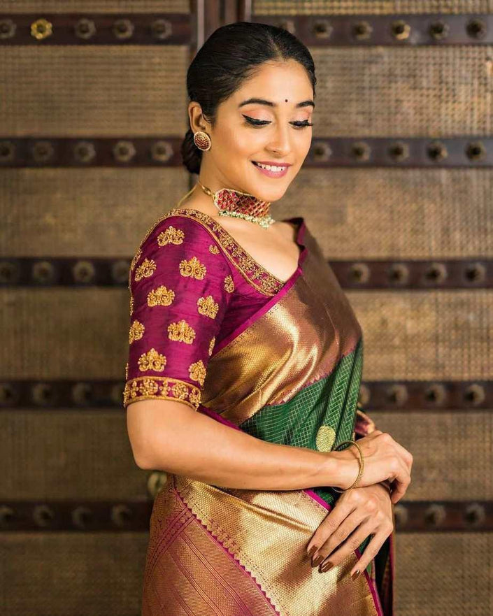 Mehar - Green Soft Banarasi Silk Saree with Golden Jacquard Detailing