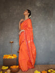 Mithali – Orange Pure Linen Silk Saree with jacquard weaving work
