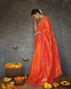 Mithali – Orange Pure Linen Silk Saree with jacquard weaving work