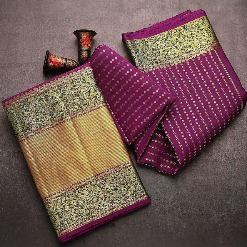 Sugandha - Purple Soft Banarasi Silk Saree with Golden Jacquard Weaving