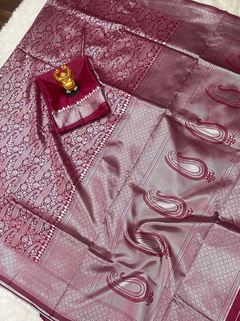 Aashvi - Wine Banarasi Silk Saree with Jacquard Weaving Work