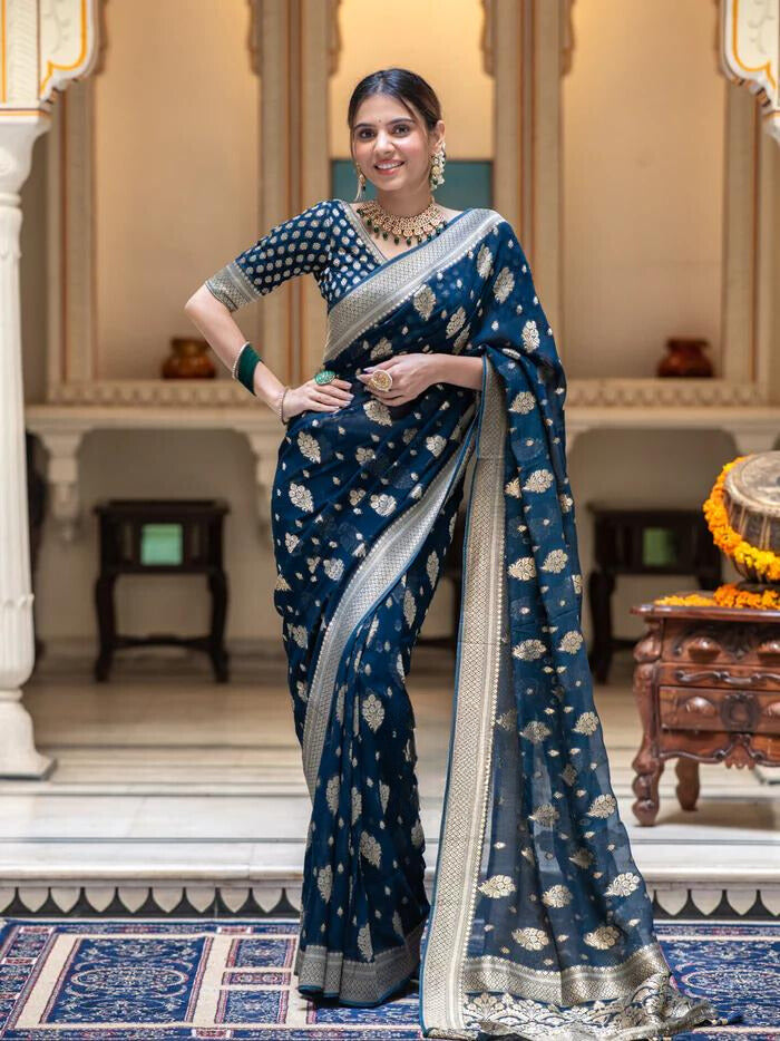 Midnight Blue Banarasi Silk Saree